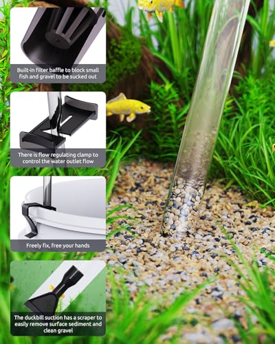 Aquarium Vacuum Gravel Cleaner Adjustable, Aquariums Siphon Fish Tank Cleaner, Manual Python Water Changer with Air Push B...