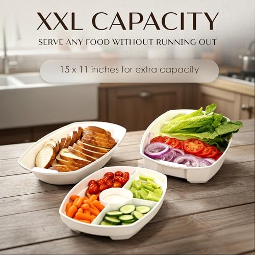 15" White-Colored Chilled Serving Tray - 3-Tier Ice Party Platter with 4 Compartments, Ice Tray & Lid, BPA-Free Melamine, ...