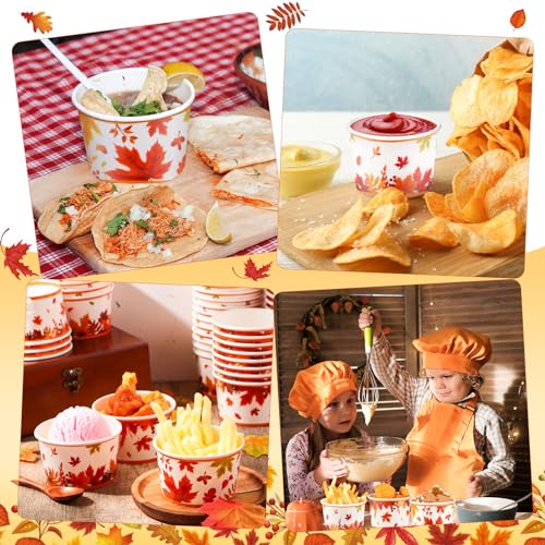 Didaey 150 Pieces Fall Treat Snack Cups 8 oz Thanksgiving Maple Leaf Ice Cream Cups Happy Fall Party Supplies Harvest Disp...