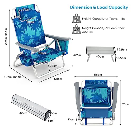 Goplus Beach Chair, Folding Backpack Beach Chairs for Adults with 5 Positions, Head Pillow, Cooler Bag, Towel Bar, Cup Hol...