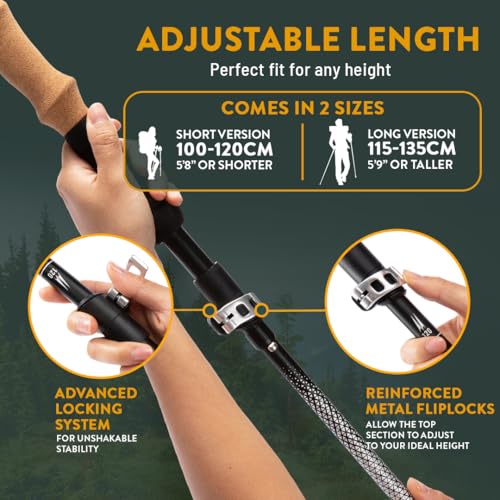 Premium Foldable & Collapsible Trekking Poles by USA Brand – Ultra Strong Lightweight Hiking Poles – 3K Black 100% Carbon ...