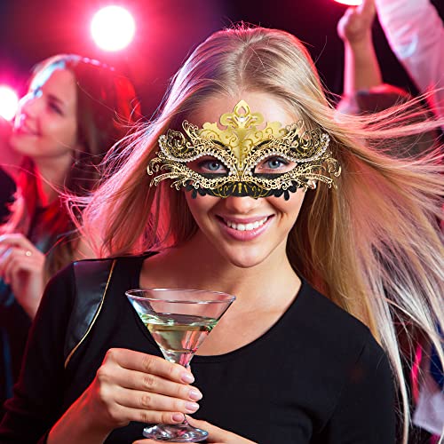 SIQUK Couple Masquerade Masks Metal Venetian Party Mask Halloween Costume Mask Mardi Gras Mask for Couples Women and Men
