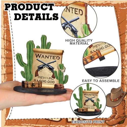 Colingmill 12 Pcs Western Centerpieces Wild West Party Decorations 3.94 Inches Christmas Western Wooden Centerpieces for T...