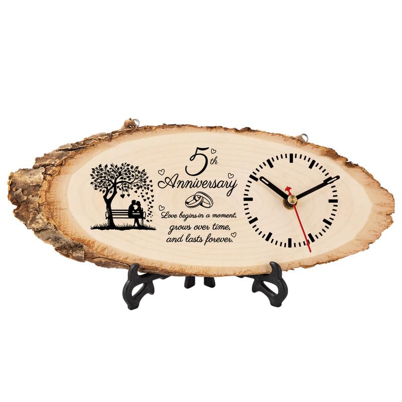 BeauGift 5 Year Anniversary Marriage Gifts for Her Him Men Women, 5th Anniversary Unique Gifts for Husband Wife, 5 Year Anniversary Wedding Gifts for Couple Wooden Clock
