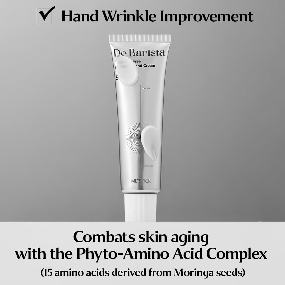 MD'S PICK De Barista Sun Shield Hand Cream SPF50+/PA++++ 50g – UV Protect,Fragrance-Free, Vegan, and Lightweight Hand Moisturizer