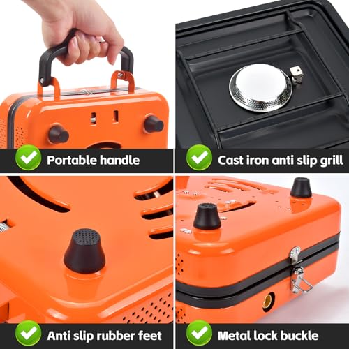 GGC Camping Stove 2 Burner, 20,000 BTU Foldable Camping Stove, Propane Portable Camp Stove with Adjustable Flame, Piezo Ig...