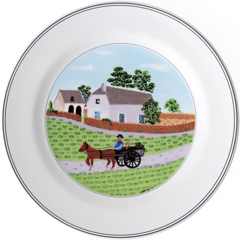 Villeroy & Boch Design Naif Dinner Plate #1-Going to Market, 10.5 in, Premium Porcelain, White/Colorful