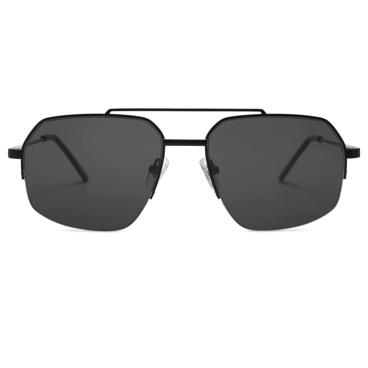 SOJOS Trendy Aviator Sunglasses Mens Womens Retro Double Bridge Metal Frame Semi-Rimless Shades Lentes De Sol Para Mujer SJ1191 Black