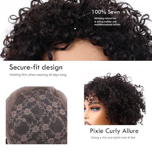 10 inch Curly Pixie Cut Vietnamese Human Hair Wig Pre Plucked, Wear and Go Lace Bob Wig Human Hair 180% Density, Glueless Wig Human Hair with Baby Hair