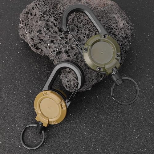 Brown Outdoor Heavy Duty Retractable Keychain Holder Tactical ID Badge Reel Key Ring
