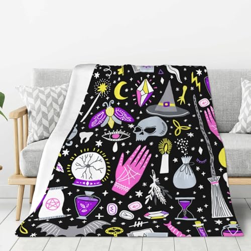 Magic Witch Witchcraft Star Skull Blanket, Soft Blankets Flannel Bed Throw Cozy Lightweight Plush Gifts for Women Men Boys...