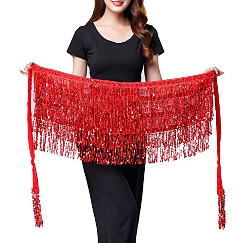 Belly Dance Hip Scarf Sequin Tassel Skirt Wrap Sparkly Rave Costume for Women