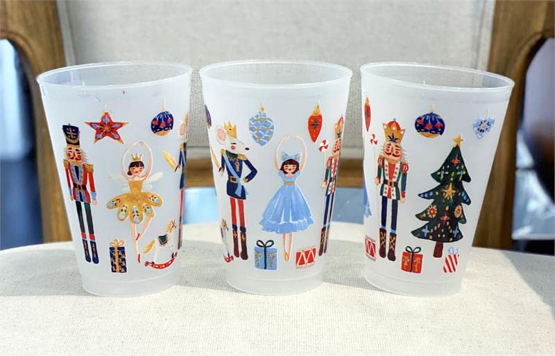 Marye-Kelley Christmas Nutcracker Suite Shatterproof 20 Oz Frosted Cups - Set of 6 Cups - BPA Free - Made in the USA Dishwasher Safe