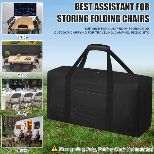 CSOKRE Heavy Duty Folding Chair Storage Bag, [Thick Fabric+Front Pocket] 40.5" x 12.2" x 20",For Metal/Plastic/Wooden Chai...