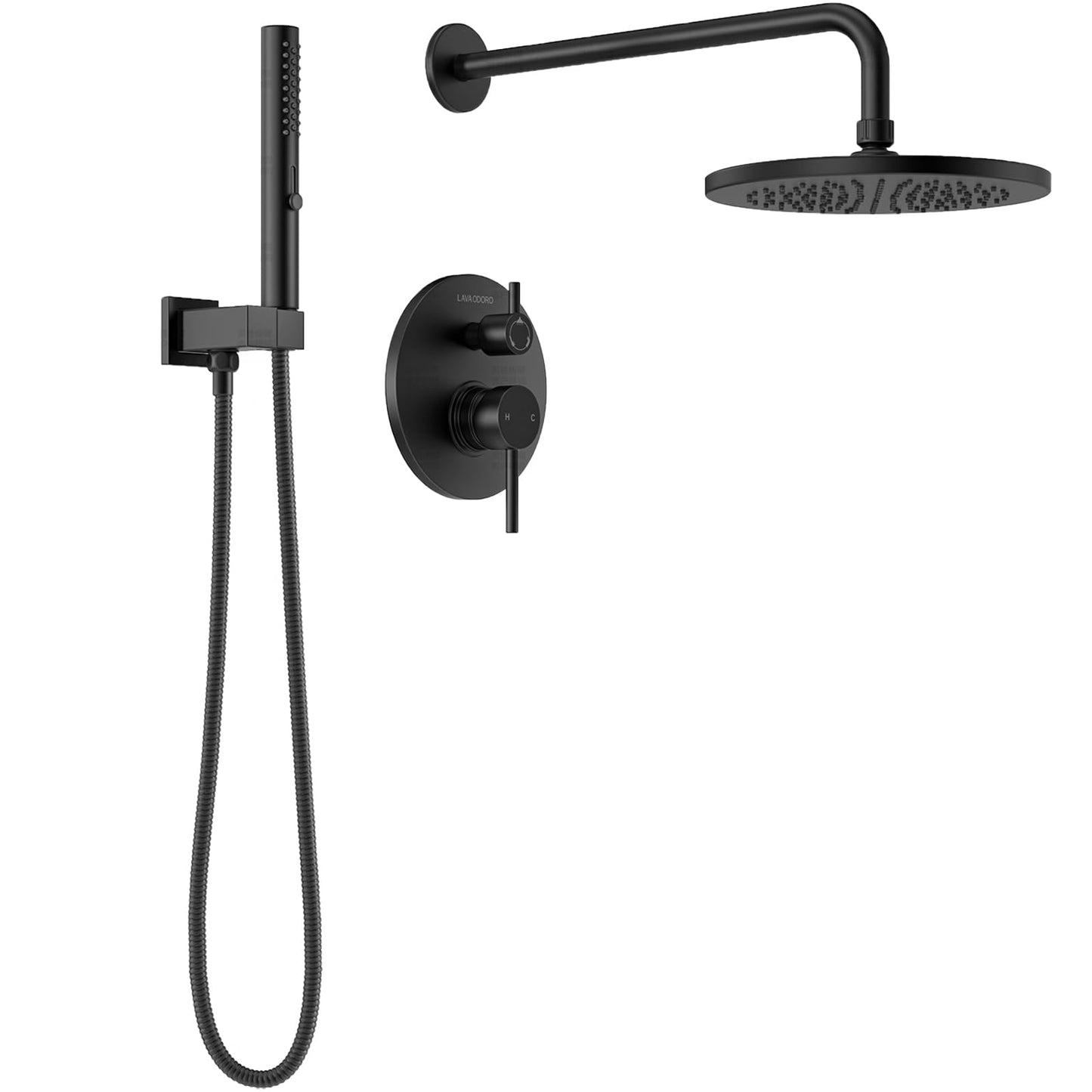 Lava Odoro Modern 2-Setting Round Rain Shower System with Handheld, Matte Black Rainfall Shower Faucet Set Rain Shower Head and Handle Set, Shower Valve Trim Kit, 10 Inch, Matte Black, SF104-MB