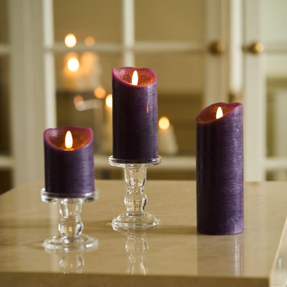 glowiu Flameless Candles with Remote LED Candles Set of 3, Battery Operated Candles for Party Home Wedding Holiday Birthday Decor (H 4" 6" 8" x D3) (Purple)