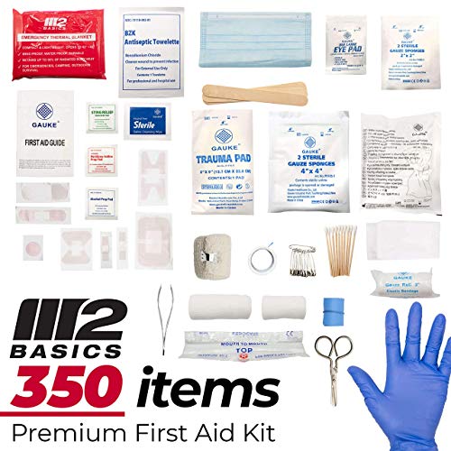 M2 BASICS Professional First Aid Kit, 350 Pieces, Wall Mountable with Dual Layer Organization for Home, Business, Car, Veh...