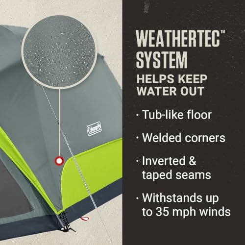 Coleman Skydome Camping Tent with Screened Porch & 5-Minute Setup, Weatherproof 4/6/8 Person Tent with Rainfly & Carry Ba...