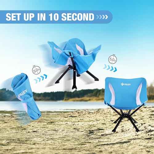 VILLEY Portable Folding Chair Lightweight Camping Chair No Assembly Needed, Quick Setup for Beach, Hiking, Supports 330 LBS, Blue, 2-Pack