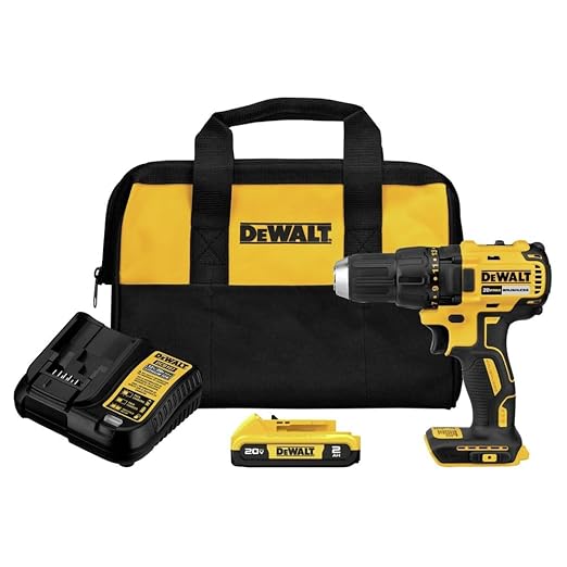 DEWALT 20V MAX Cordless Drill Driver Set, Electric Drill, Brushless 1/2 In 2 Speed, 2.0 Ah Battery and Charger Included, LED Light (DCD777D1)