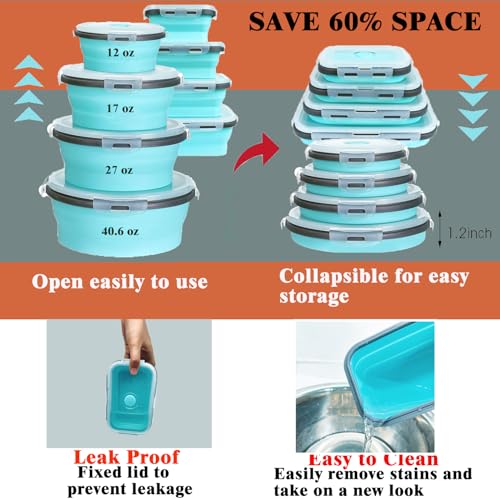 Epinke 8 Collapsible Food Storage Containers With Lids, Rv Collapsible Bowls, Silicone Food Storage Containers, Camping Fo...