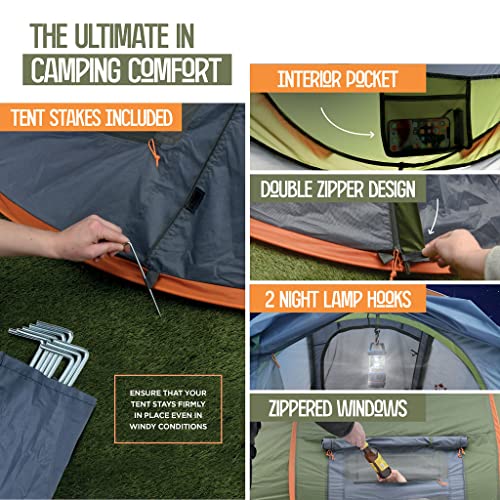 maple99 4 Person Pop Up Tent for Camping - Lightweight & Portable, Easy Quick Set-Up, 2 Doors, Lantern Hook, Storage Pocke...