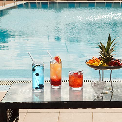 [ 12 Pack ] Glass Cups with Glass Straws, 12oz Highball & Rock Drinking Glasses, Everyday Drinkware Glasses Set, Cute Tumb...