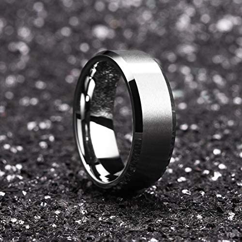 King Will Silver 7mm Men's Wedding Ring - Brushed Matte Finish, Beveled Polished Edge, Comfort Fit Size 9