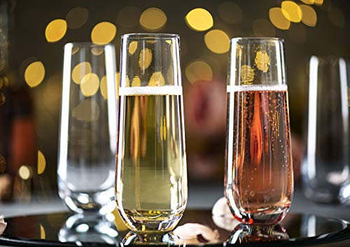 KooK Champagne Flutes, Champagne Glasses, Mimosa Glasses, Stemless Champagne Flutes, Set of 8, 9.4oz, Rose, Prosecco, for ...