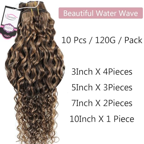 Urbeauty Curly Clip in Extensions Remy Human Hair Brown Highlight Blonde Natural Wavy Hair Extensions 20 Inch 120g Triple Weft Clip in Hair Extensions Full Head Kinky Curly Human Hair 4/27 Color