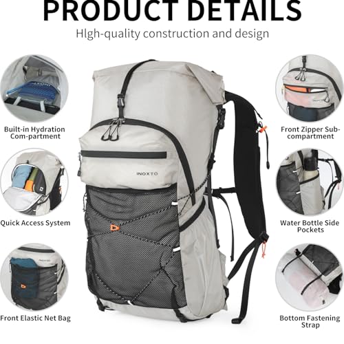 IX INOXTO Hiking Backpack for Men and Women, 30L Waterproof Camping Backpack with 3L Water Bladder and Rain Cover (Light g...