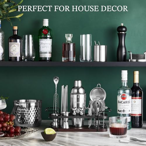 KITESSENSU Cocktail Shaker Set Bartender Kit with Stand | Complete 24-Piece Bar Set Cocktail Kit with All Bar Accessories:...