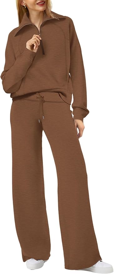 XIEERDUO Lounge Sets For Women 2025 Half Zip Sweatshirt And Wide Leg Sweatpant 2 Piece Outfits Sweatsuit Tracksuit