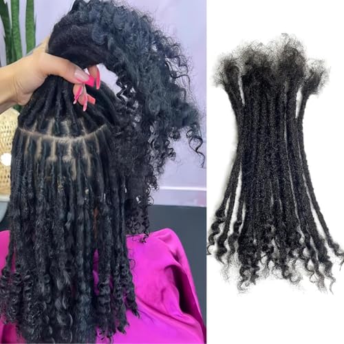 100% Real Human Hair 0.2cm Width 10 Inch Loc extensions Human Hair with Curly Ends 50 Strands per pack Full Handmade Dreadlock Extensions Can be dyed and bleached for Men Women Kids (10 Inch-50)