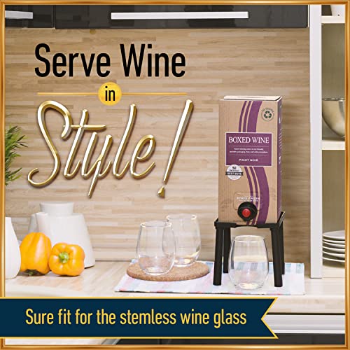 IMPRESA Boxed Wine Dispenser Stand - 3L Capacity, 5.5" H, Black, Glass Elevated Wine Box Stand - One-Hand Drink Dispensing