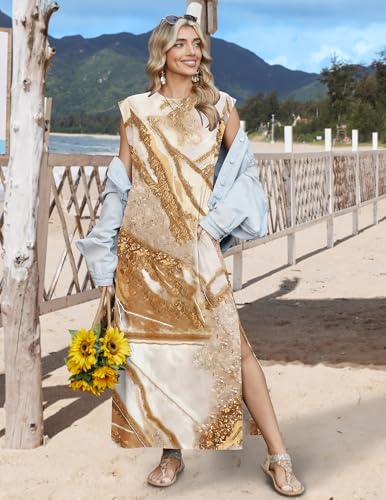 Zeagoo Summer Dresses for Women 2026 Black Long Maxi Sundresses Loose Split Wrinkle-Free Beach Travel Vacation Clothes