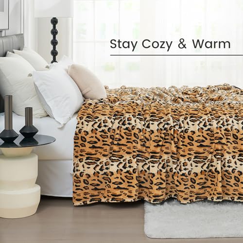 Cozy Bliss Leopard Print Fuzzy Throw Blanket for Couch - Thick Soft Warm Fleece Blankets for Room Decor, for Kids, Women M...