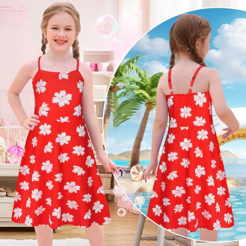 Benylion Hawaiian Dress Girls Red Leaf Dress Summer Dresses Halloween Christmas Cosplay Birthday Party Wear