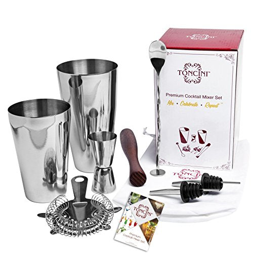 Professional Bartender Kit Cocktail Shaker Set by Toncini | Bartending Tools & Accessories | Stainless Steel Martini Shake...