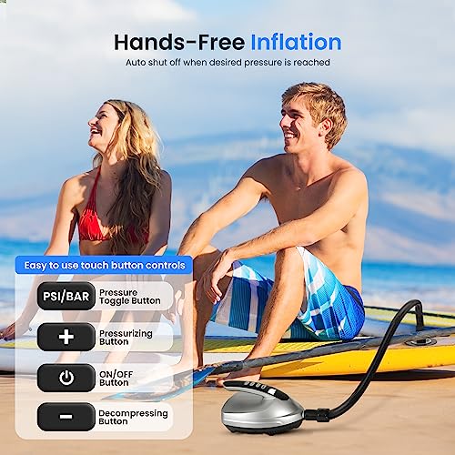 SereneLife Inflatable Stand Up Paddle Board (6" Thick), Pink & Premium Compact Digital Air Pump Compressor