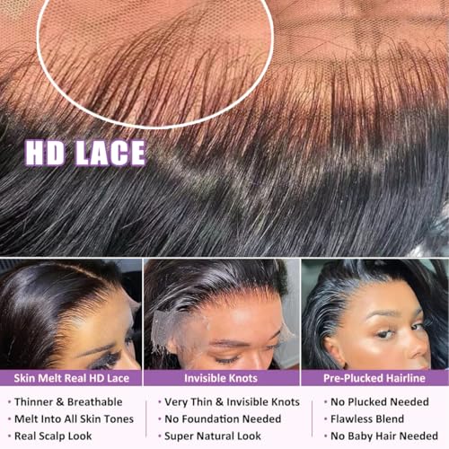 Body Wave Lace Front Wigs Human Hair 13x6 HD Lace Front Wigs Human Hair 200 Density Brazilian Virgin Wigs Glueless Lace Frontal Wig for Women Natural Black Pre Plucked 20 Inch