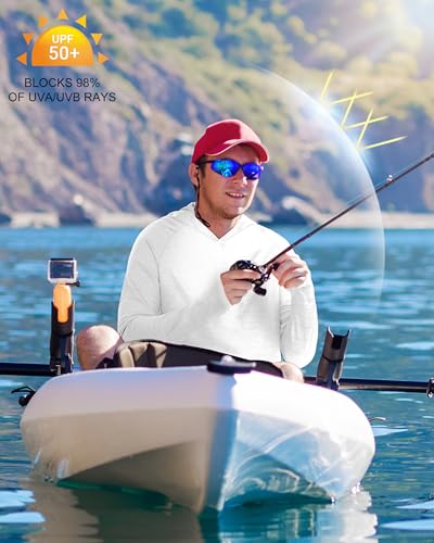 Roadbox UPF 50+ Fishing Shirts for Men, Long Sleeve UV Sun Protection Lightweight Rash Guard Hoodie for Hiking Workout