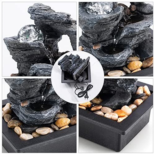 Amootek Tabletop Fountain Rotating Ball Rock Waterfall Fountain Office Includes Many Natural River Rocks Decorated with Co...