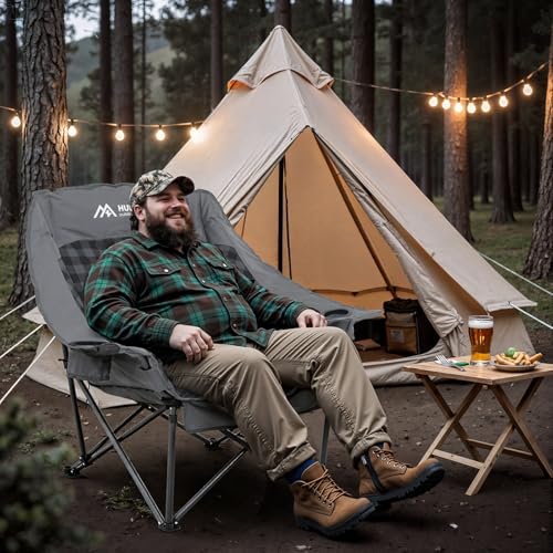 Huskfirm Oversized Camping Chairs for Adults Folding Padded Camping Chair Heavy Duty XL Camping Chair - 400LBS Support Law...