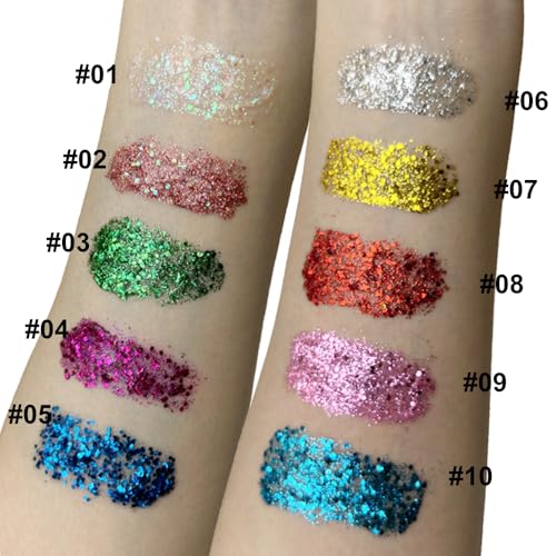Mysense Red Body Glitter Gel, Singer Concerts Face Hair Glitter Makeup, Music Festival Rave Accessories, Chunky Glitter Me...