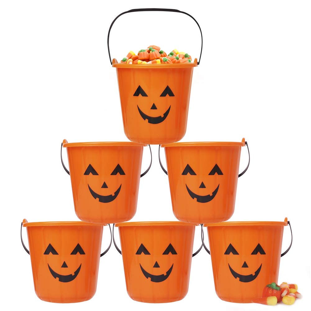 Zcaukya Halloween Trick Treat Candy Buckets, 6-Pack Plastic Pumpkin Pails