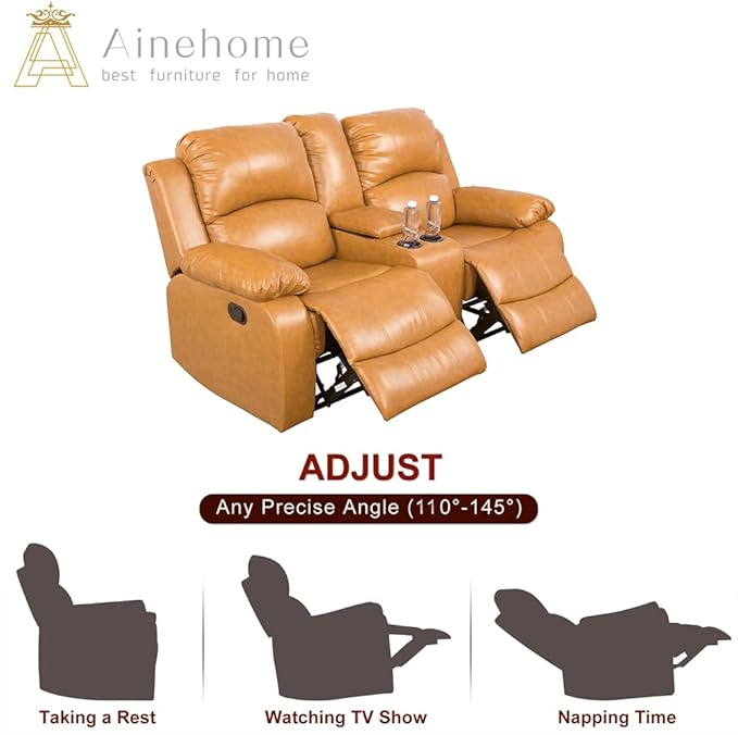 A Ainehome Living Room Furniture Set Leather Recliner Sofa Set Loveseat Chair Furniture Sofa Set for Living Room/Small Space/Rv/House/Office/Theater Seating (A-Ginger Leather, Loveseat)