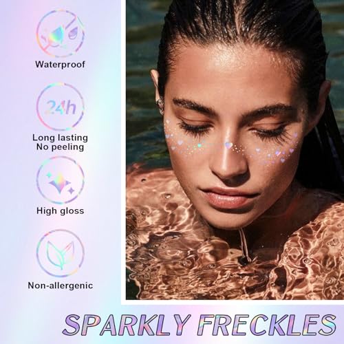8Pcs Face Makeup Patches, Glitter Freckles Face Tattoo for Teenagers & Young Women, Sparkle Freckles Makeup Patches, Water...