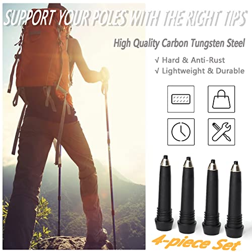 Rubber Trekking Pole Tips 4pcs Walking Hiking Stick Tips Universal Carbide Tips Walking Poles Boot Tips Rubber Feet Protec...