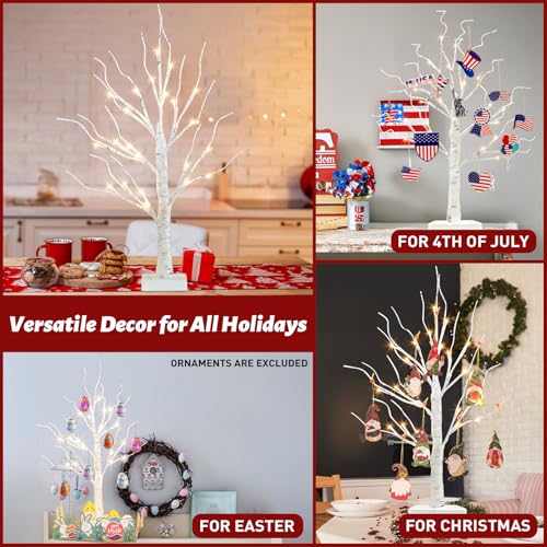 PEIDUO Artificial Tree for Christmas Decorations, 2FT Birch Tree with LED Lights, Warm White Fairy Lights Spirit Tree Lamp...